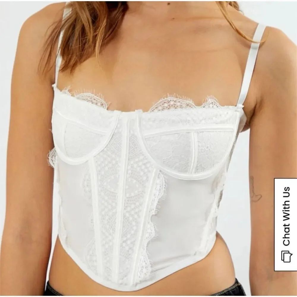 PacSun La Hearts White Lace Corset Top Spaghetti Straps Clasp Back Women’s S